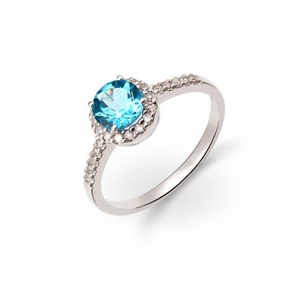 anillo topacio azul y brillantes